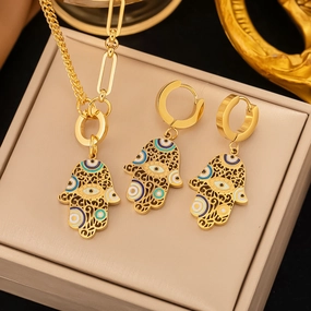 Wholesale Colored Eyes and Palm Set Titanium Steel Necklace