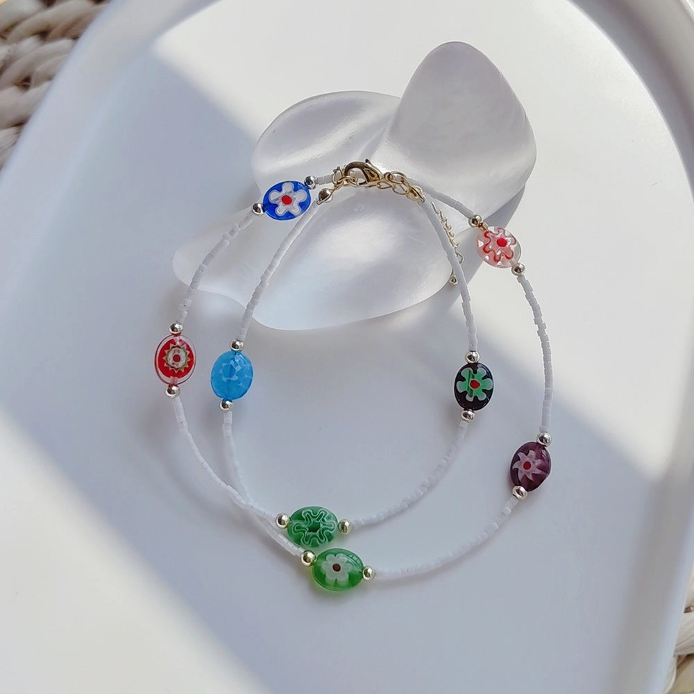Wholesale Colored Flower Beads Glass Beaded Necklace