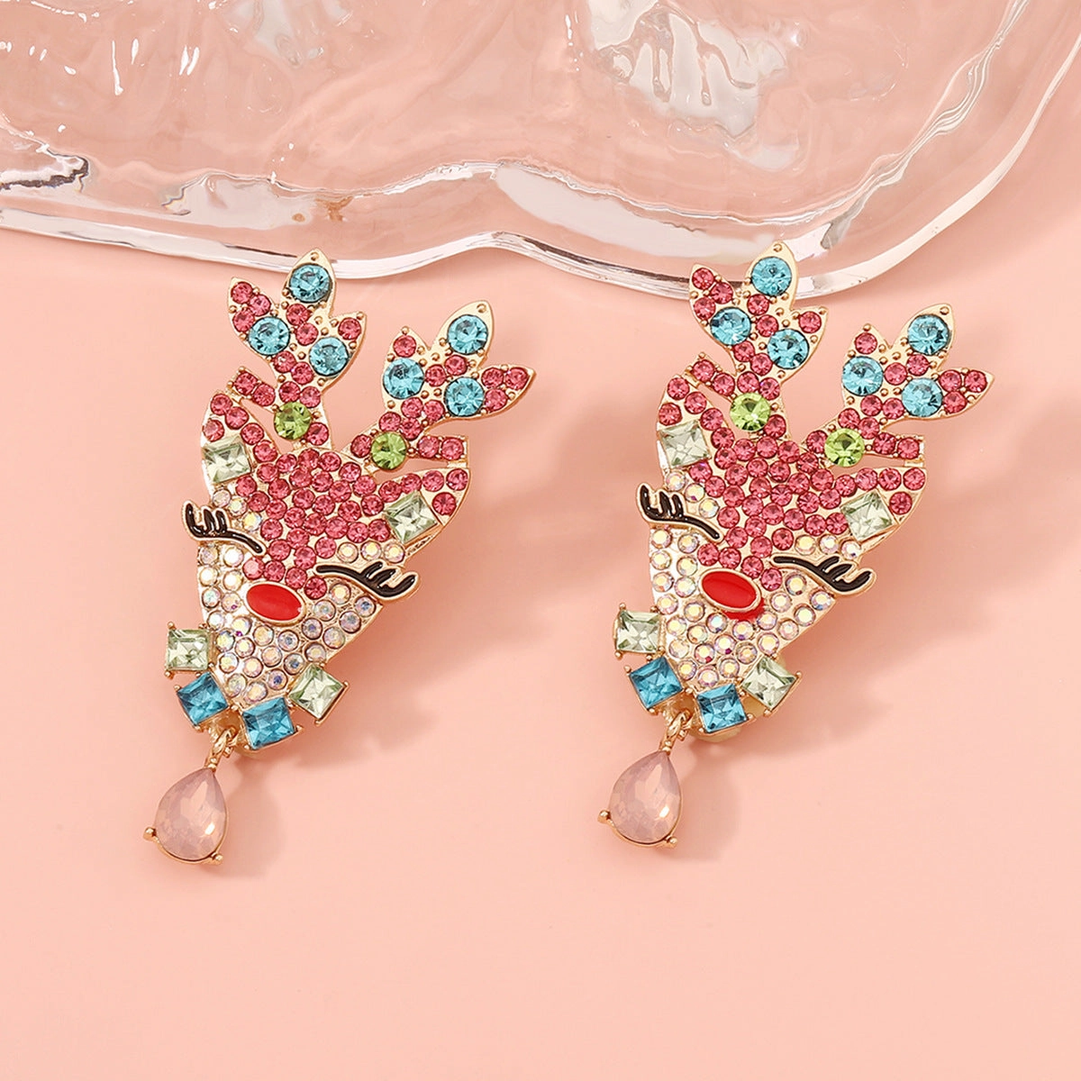 Wholesale Colored Gemstone Elk Zinc Alloy Earrings