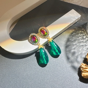 Wholesale Colored Gemstone Zircon Alloy Resin Earrings
