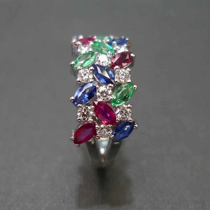 Wholesale Colored Marquise Zircon Three Rows Inlaid Women's Index Finger Ring