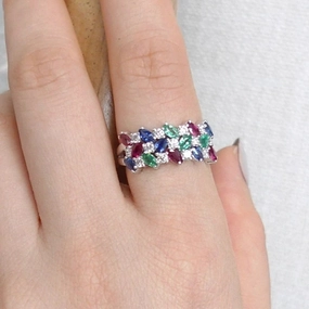 Wholesale Colored Marquise Zircon Three Rows Inlaid Women's Index Finger Ring