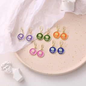 Wholesale Colored Oil Drip Rose Alloy Earrings