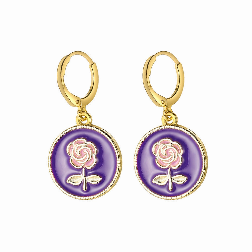 Wholesale Colored Oil Drip Rose Alloy Earrings