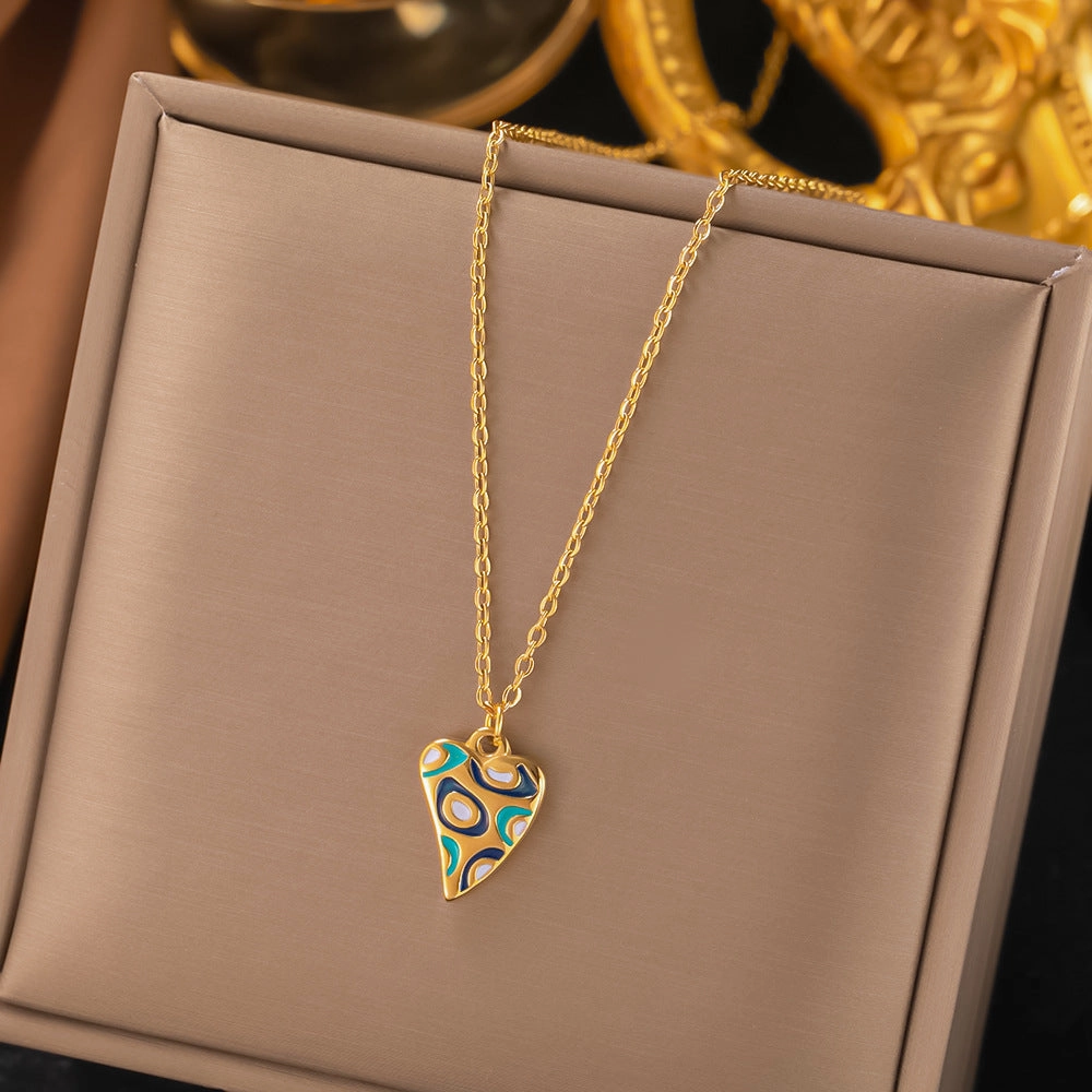 Wholesale Colored Peach Heart Pendant Titanium Steel Necklace