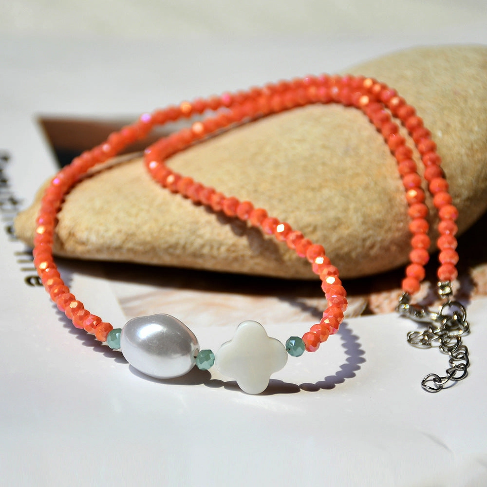 Wholesale Colored Rice Beads Pearl Clavicle Necklace