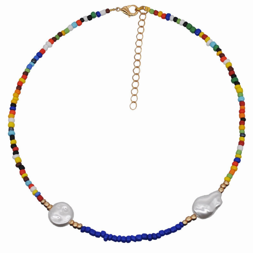 Wholesale Colored Rice Beads Pearl Clavicle Necklace
