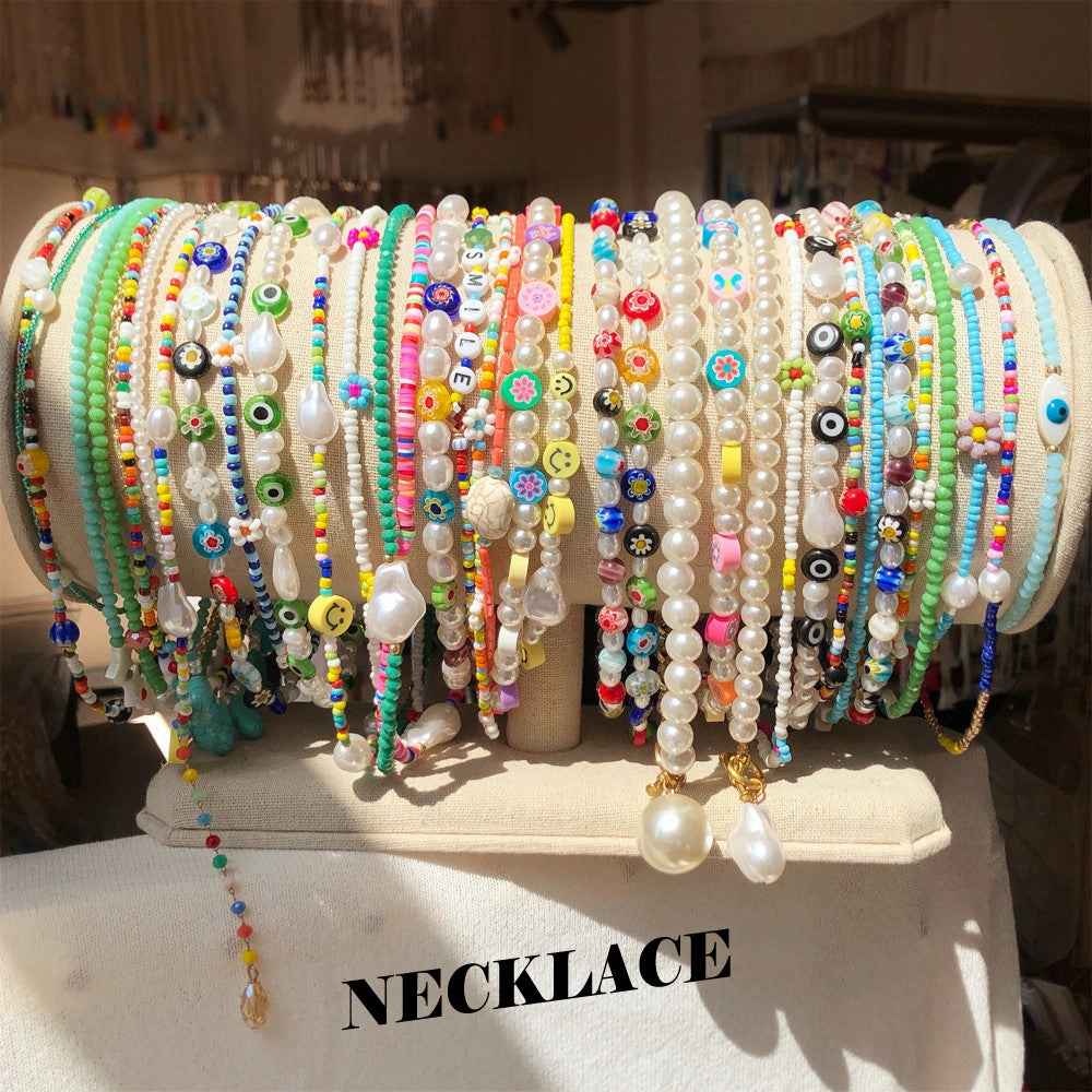 Wholesale Colored Rice Beads Pearl Clavicle Necklace