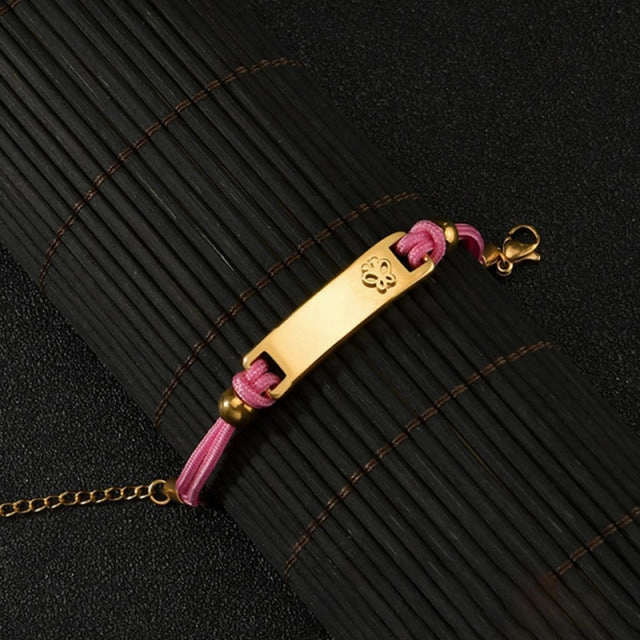 Wholesale Colored Rope Children's Curved Brand Engraved Hollow Moon Love Bracelet