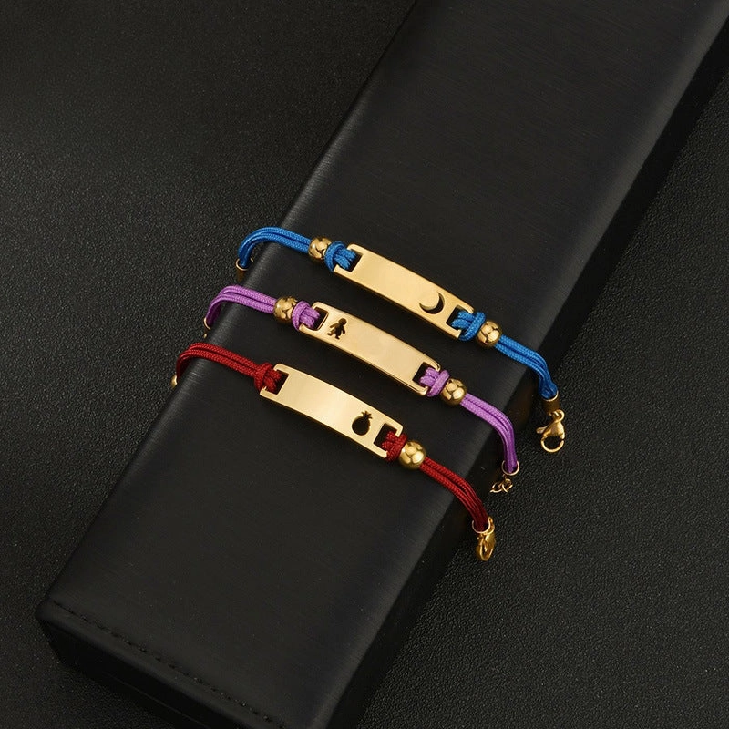 Wholesale Colored Rope Children's Curved Brand Engraved Hollow Moon Love Bracelet