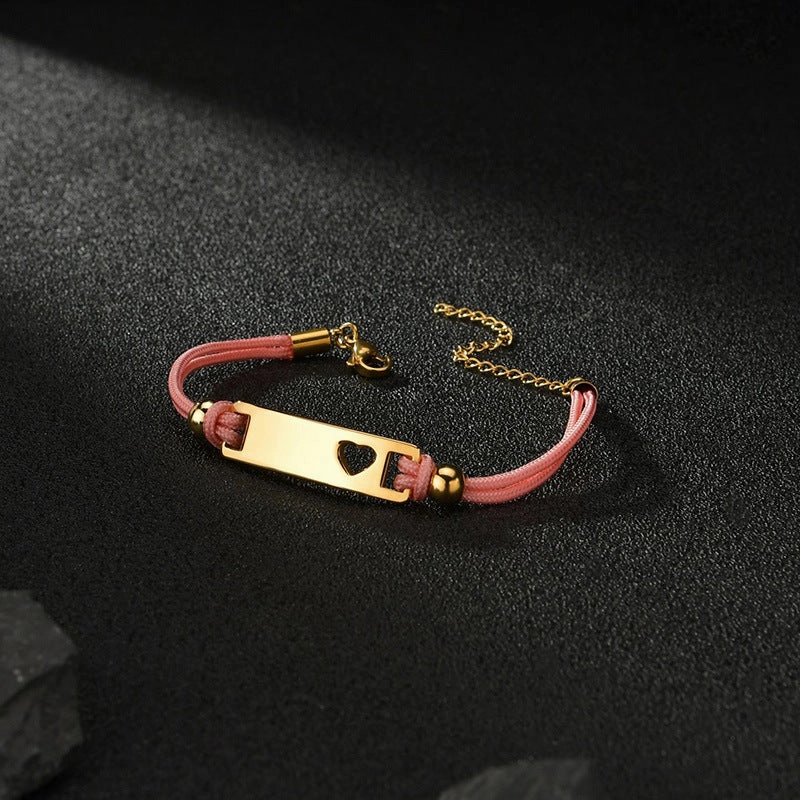 Wholesale Colored Rope Children's Curved Brand Engraved Hollow Moon Love Bracelet