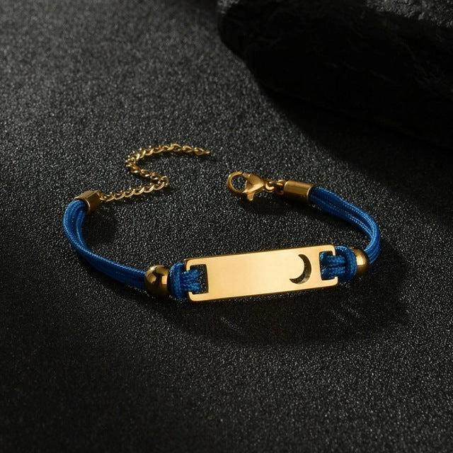 Wholesale Colored Rope Children's Curved Brand Engraved Hollow Moon Love Bracelet