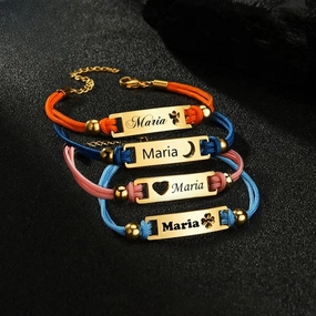 Wholesale Colored Rope Children's Curved Brand Engraved Hollow Moon Love Bracelet