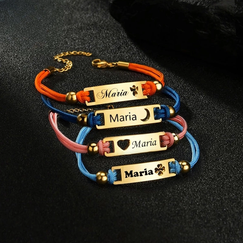 Wholesale Colored Rope Children's Curved Brand Engraved Hollow Moon Love Bracelet