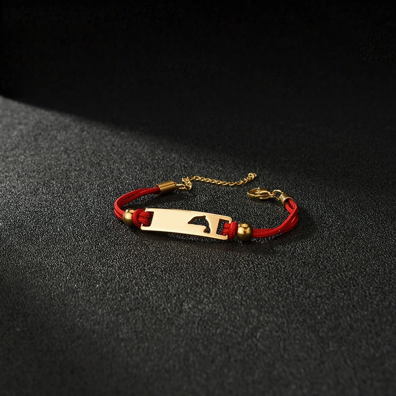 Wholesale Colored Rope Children's Curved Brand Engraved Hollow Moon Love Bracelet