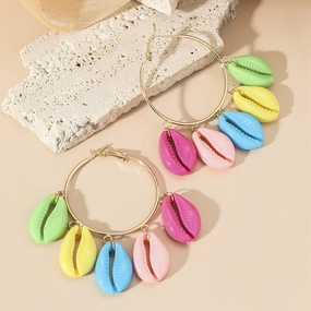 Wholesale Colored Scallop Hoop Earrings