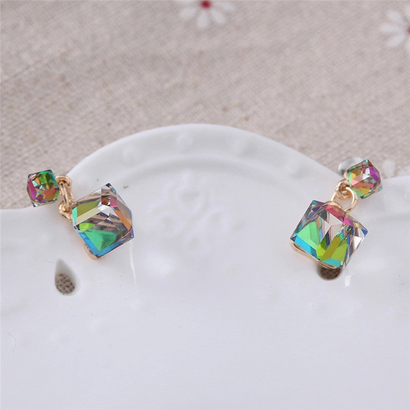 Wholesale Colored Small Blue-green Red Cubic Crystal Earrings