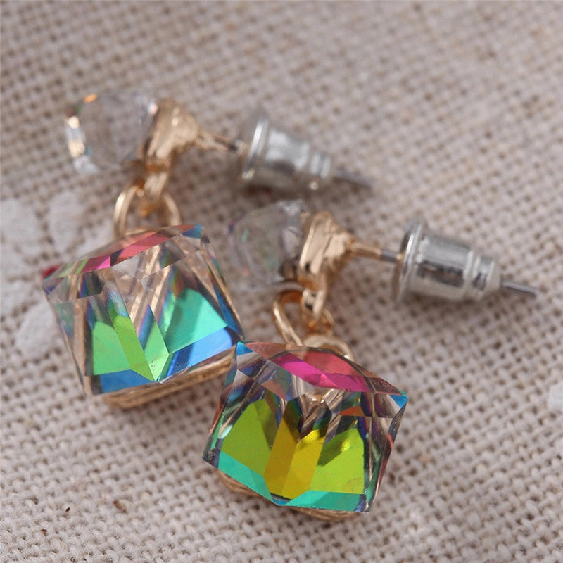 Wholesale Colored Small Blue-green Red Cubic Crystal Earrings