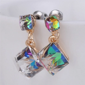 Wholesale Colored Small Blue-green Red Cubic Crystal Earrings