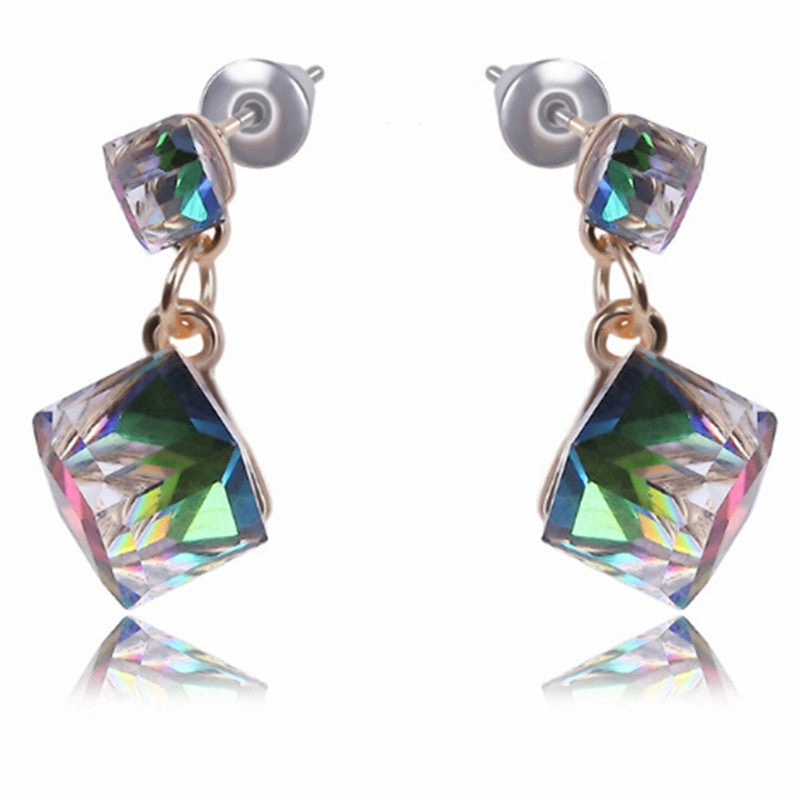 Wholesale Colored Small Blue-green Red Cubic Crystal Earrings