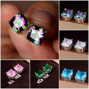 Wholesale Colored Square Zirconia Copper Earrings