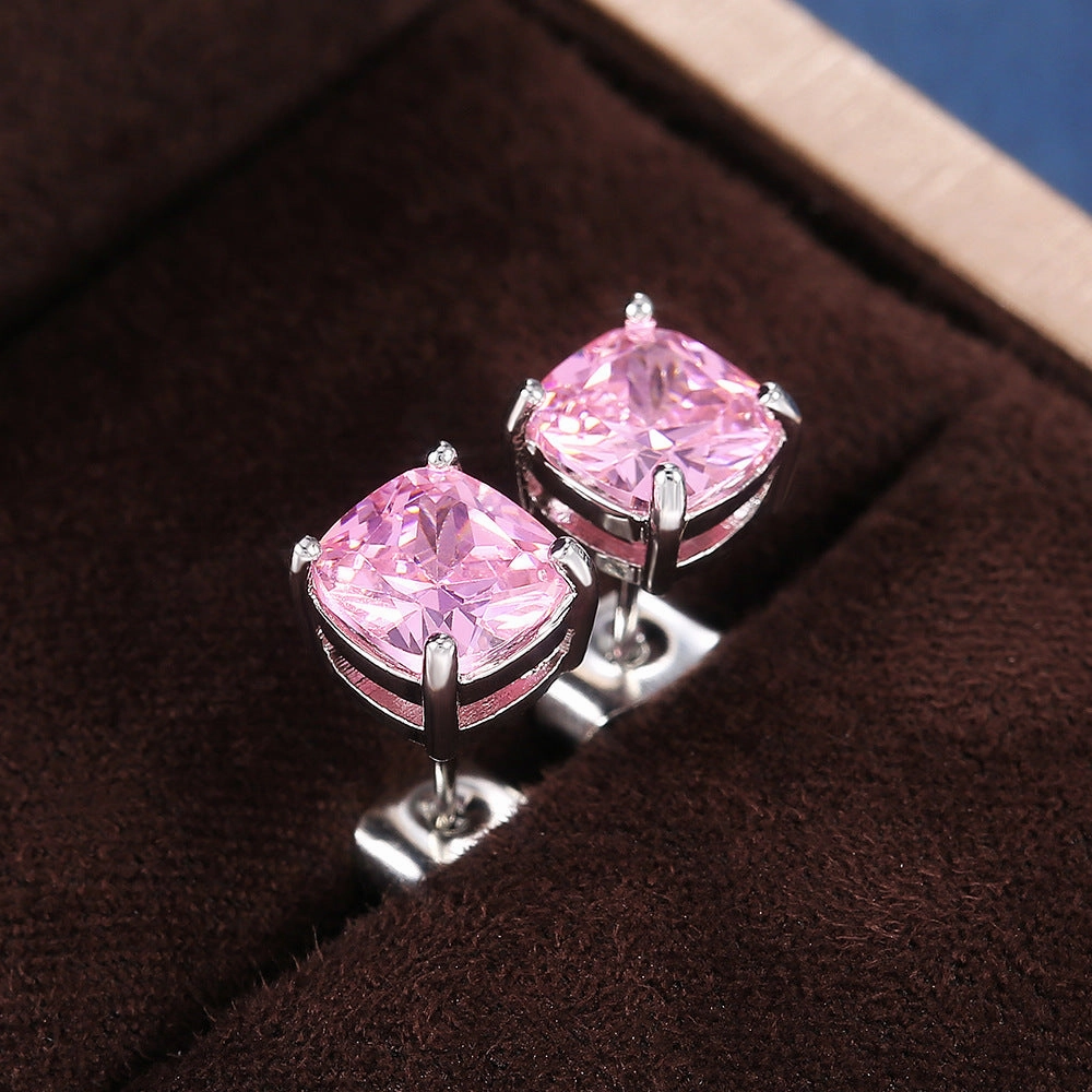 Wholesale Colored Square Zirconia Copper Earrings