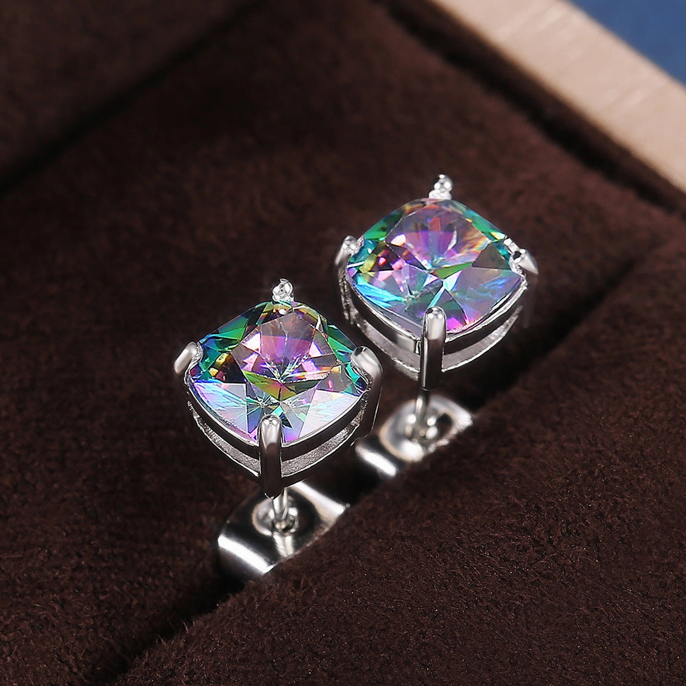 Wholesale Colored Square Zirconia Copper Earrings