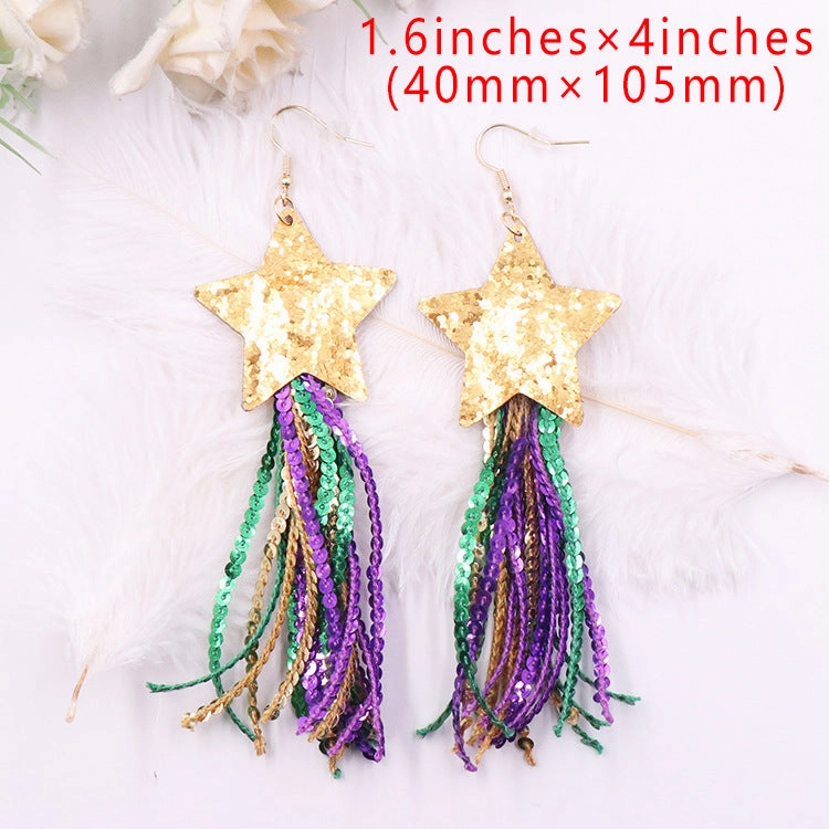 Wholesale Colored Tassel Sequins with Five Pointed Stars Fabric Earrings