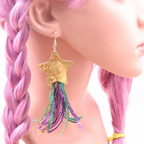 Wholesale Colored Tassel Sequins with Five Pointed Stars Fabric Earrings