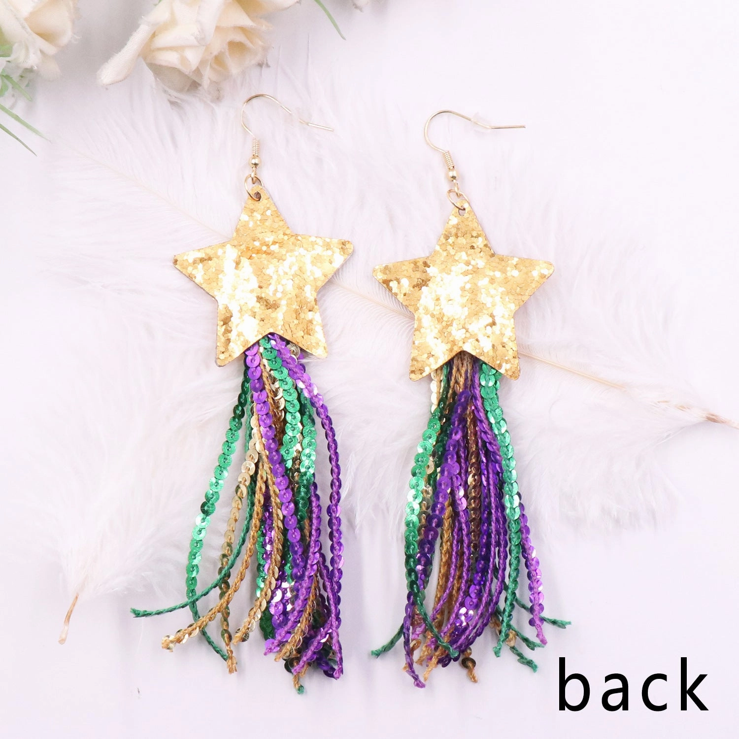 Wholesale Colored Tassel Sequins with Five Pointed Stars Fabric Earrings