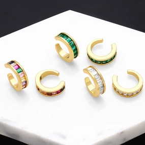Wholesale Colored Zircon Copper Clip/cuff Earrings