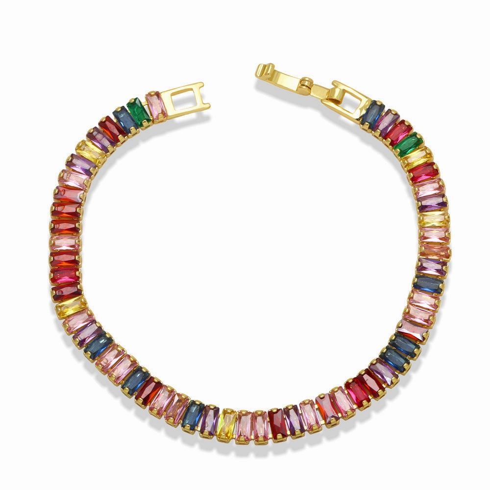 Wholesale Colored Zircon Copper Inlaid Diamond Personality Thick Chain Bracelet