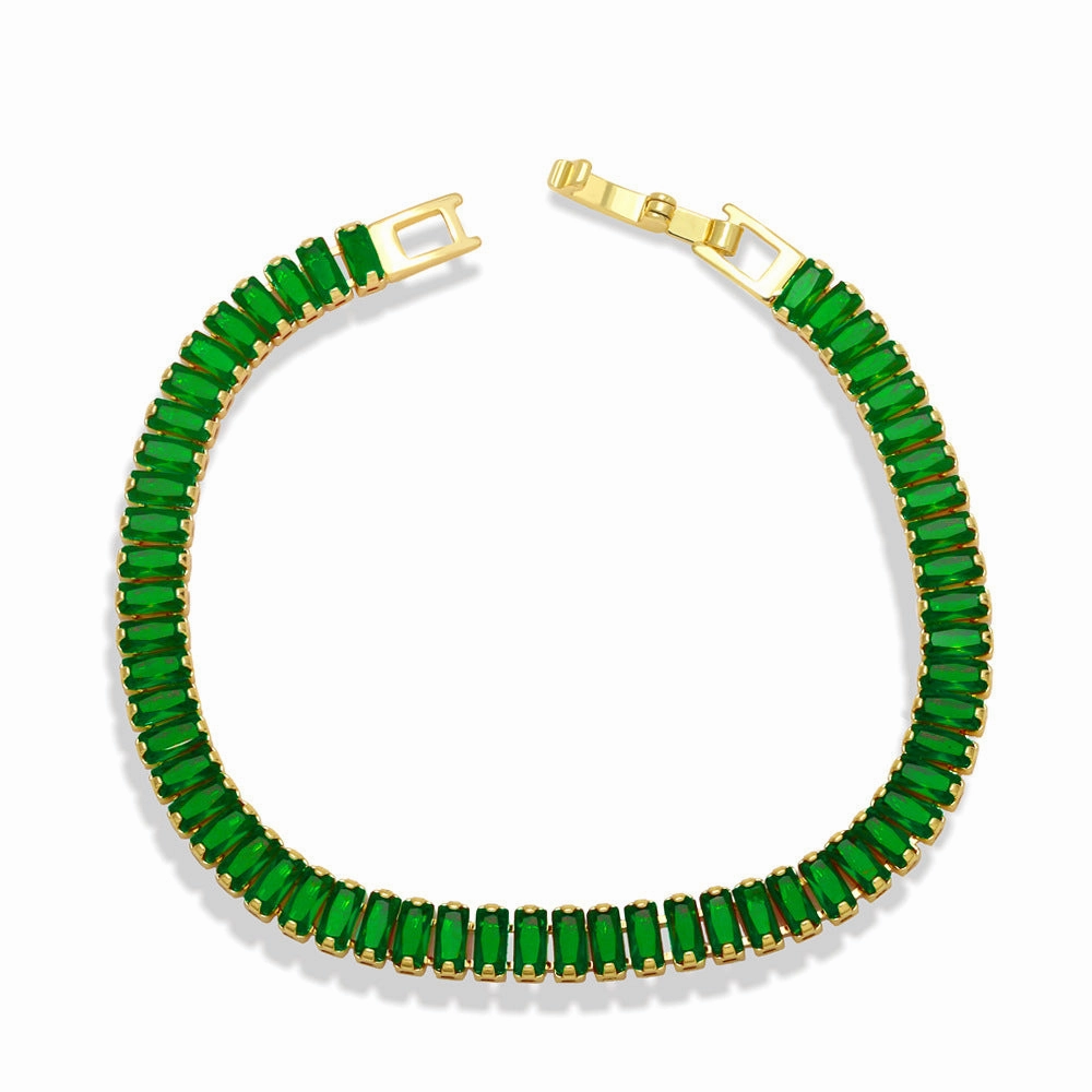 Wholesale Colored Zircon Copper Inlaid Diamond Personality Thick Chain Bracelet