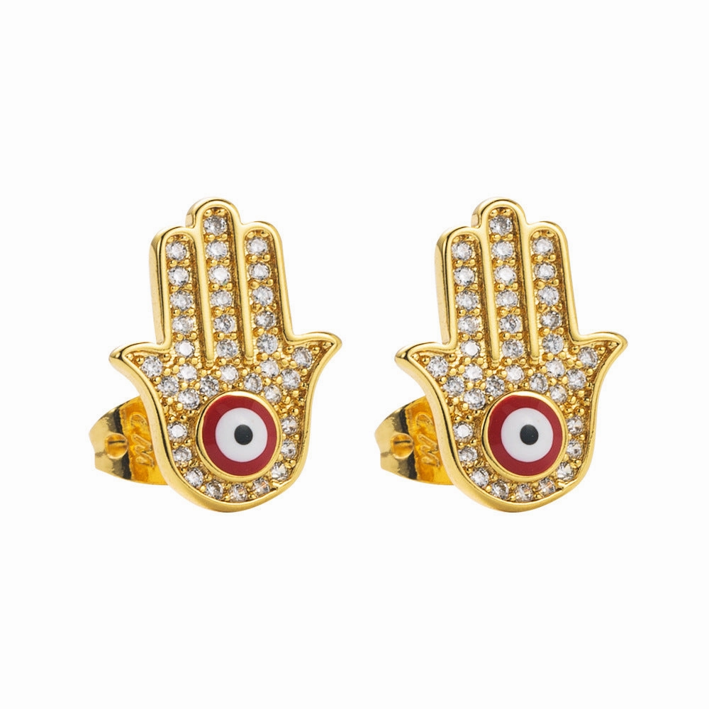 Wholesale Colored Zircon Fatima Hand Palm Demon Eye Earrings