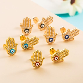 Wholesale Colored Zircon Fatima Hand Palm Demon Eye Earrings