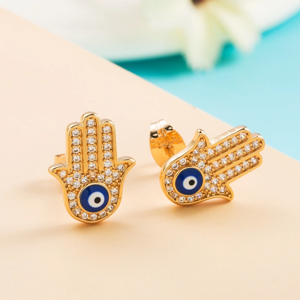 Wholesale Colored Zircon Fatima Hand Palm Demon Eye Earrings