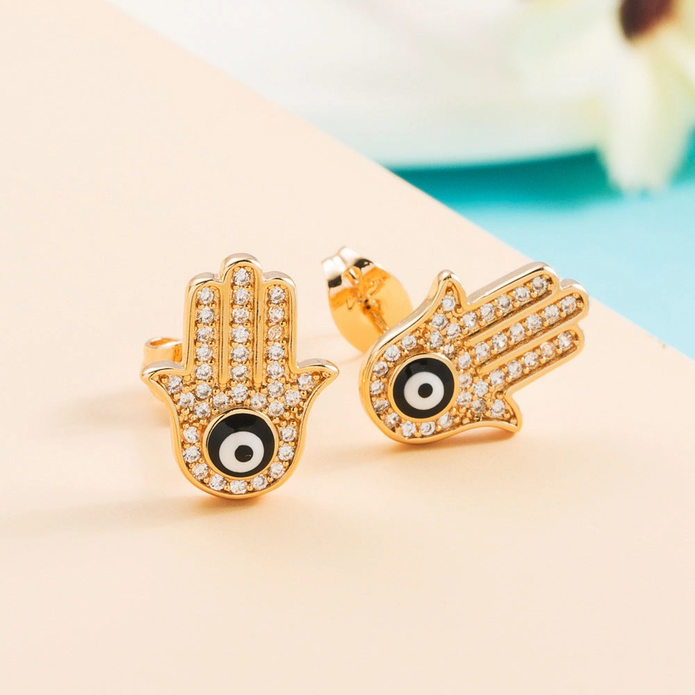 Wholesale Colored Zircon Fatima Hand Palm Demon Eye Earrings