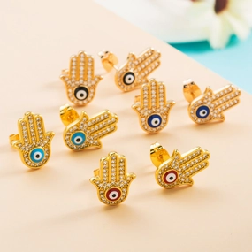 Wholesale Colored Zircon Fatima Hand Palm Demon Eye Earrings
