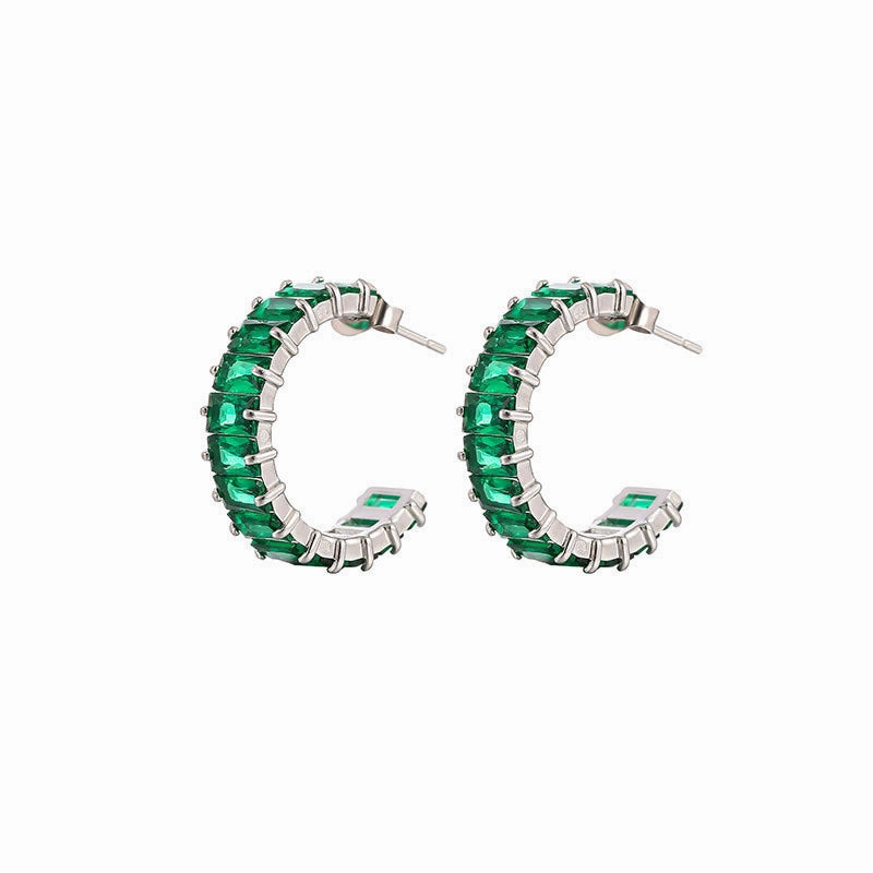 Wholesale Colored Zircon Stainless Steel Gold Plated C Shape Earrings
