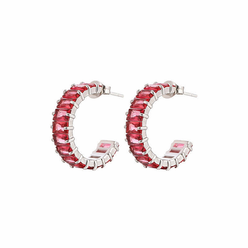 Wholesale Colored Zircon Stainless Steel Gold Plated C Shape Earrings