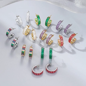 Wholesale Colored Zircon Stainless Steel Gold Plated C Shape Earrings