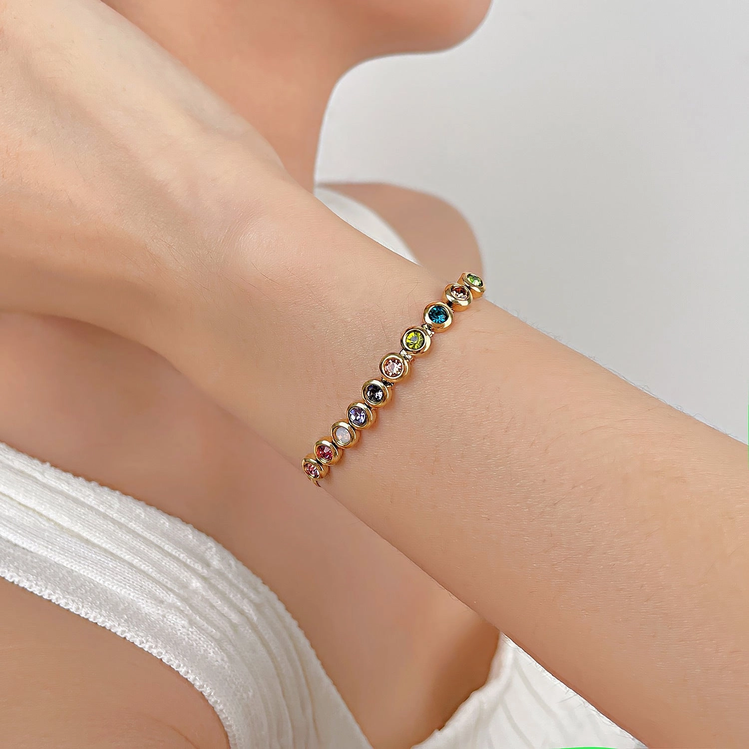 Wholesale Colored Zirconia Flat Blade Stainless Steel Bracelet
