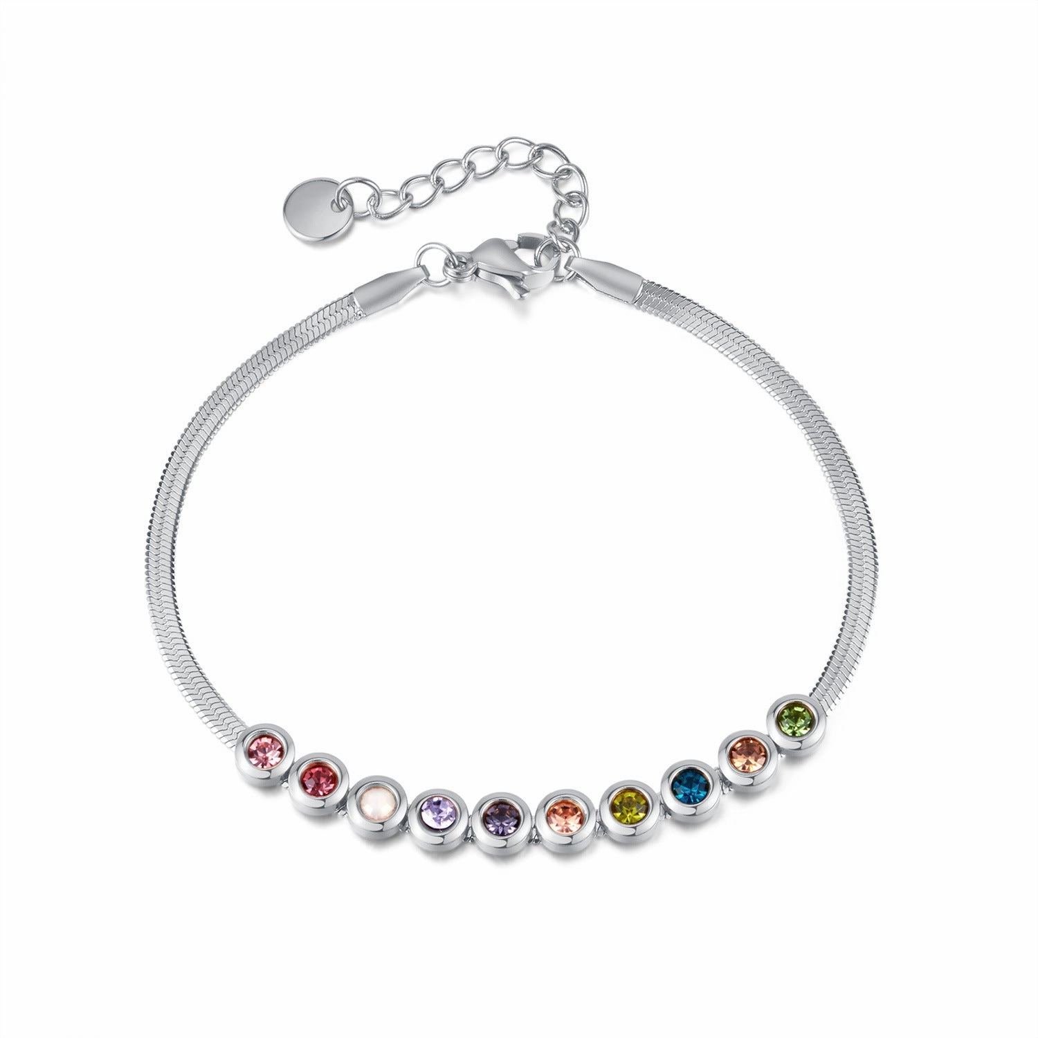 Wholesale Colored Zirconia Flat Blade Stainless Steel Bracelet
