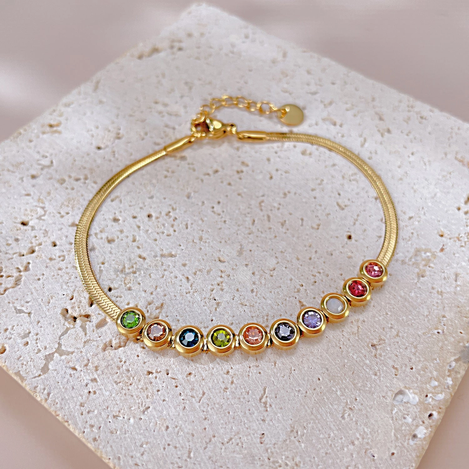 Wholesale Colored Zirconia Flat Blade Stainless Steel Bracelet