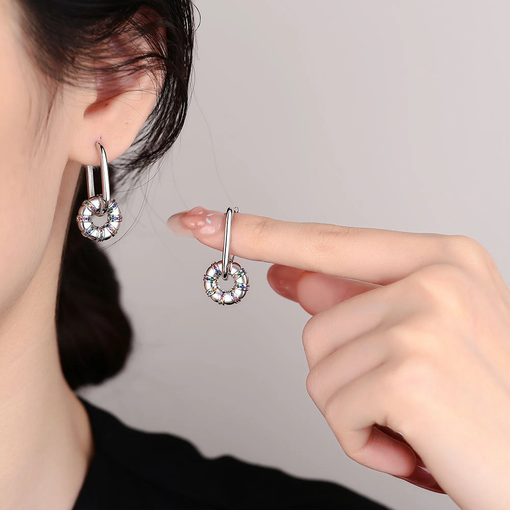 Wholesale Colored Zirconium Round Copper Earrings