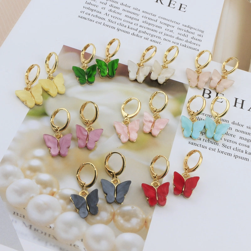Wholesale Colorful Acrylic Butterfly Metal Earrings