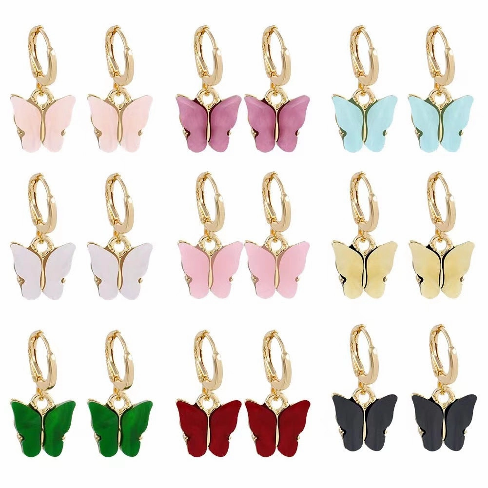 Wholesale Colorful Acrylic Butterfly Metal Earrings