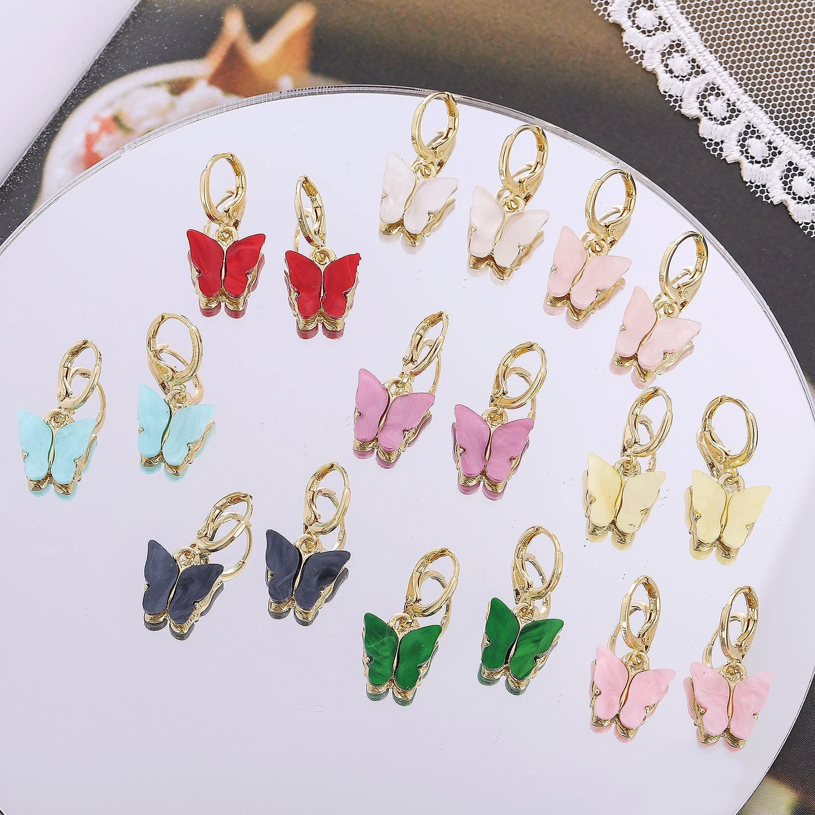 Wholesale Colorful Acrylic Butterfly Metal Earrings