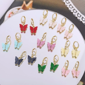 Wholesale Colorful Acrylic Butterfly Metal Earrings