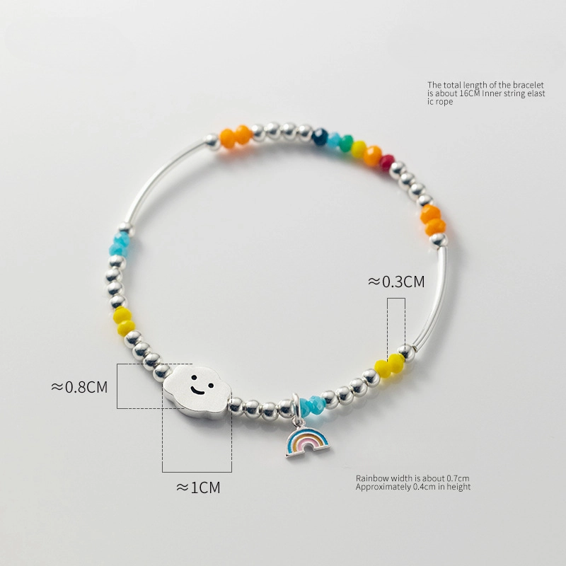 Wholesale Colorful Beaded Elastic Rope Smiley Rainbow Cloud Love Bear Bracelet